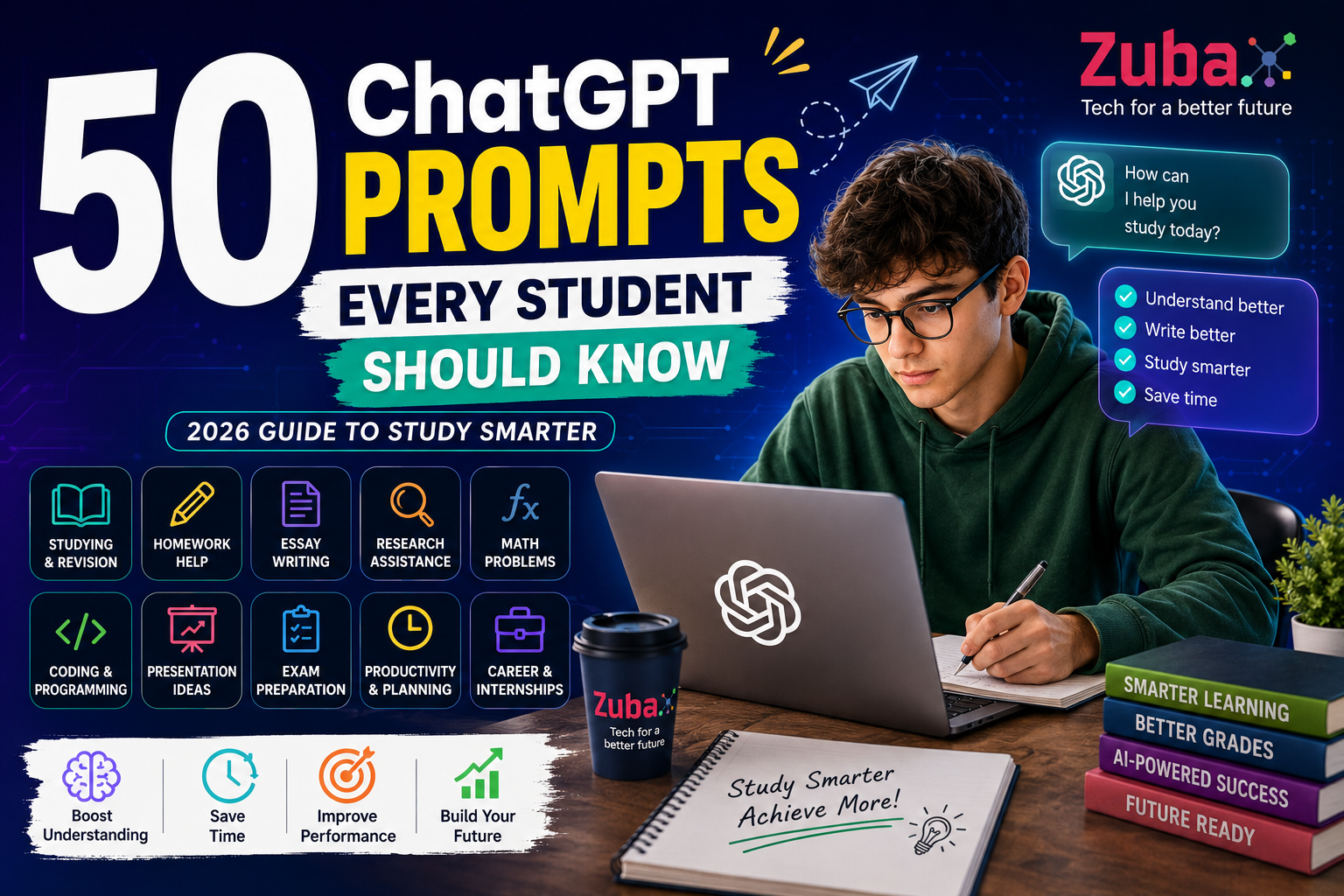 50 ChatGPT prompts for students to improve studying, writing, coding, and productivity in 2026