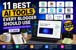 Best AI tools for bloggers in 2026 featuring ChatGPT, Claude, Gemini, Surfer SEO, Canva AI, and Grammarly.