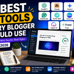 Best AI tools for bloggers in 2026 featuring ChatGPT, Claude, Gemini, Surfer SEO, Canva AI, and Grammarly.