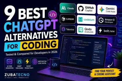 Best ChatGPT alternatives for coding in 2026 featuring Claude, GitHub Copilot, Cursor, Gemini Code Assist, and Codeium.